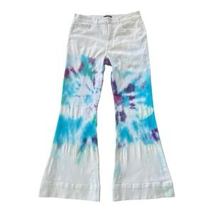 Express Bell Flare Custom Tie Dye White Jeans Size 10 Boho Hippie DIY Retro 70s